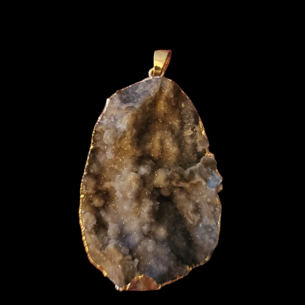 Graphite Gray Druzy Pendant Necklace Gold Plated